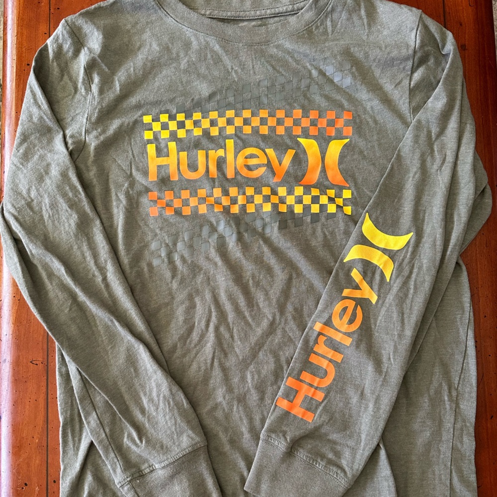 Hurley Boys Large Green Long Sleeve Shirt with Orange Logo
